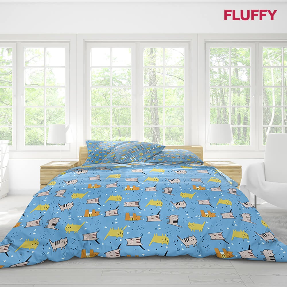 ชุดผ้าปูที่นอน 3.5 ฟุต 2 ชิ้น ไม่รวมผ้านวม Fluffy คอลเลคชั่น Dreamy ลาย Cat joy